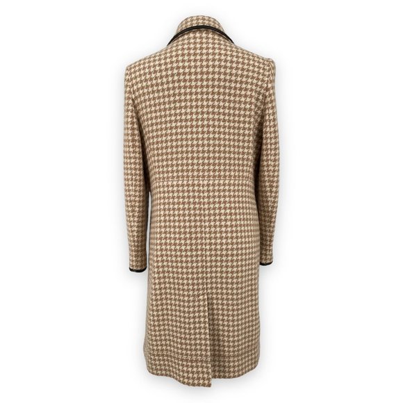 Vintage Coach Houndstooth Wool & Leather Womens Coat / Fully Lined / Large Tan - Picture 6 of 13